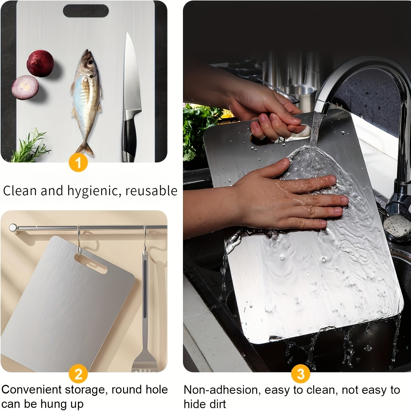 3‑Piece Premium Stainless Steel Cutting Board Set