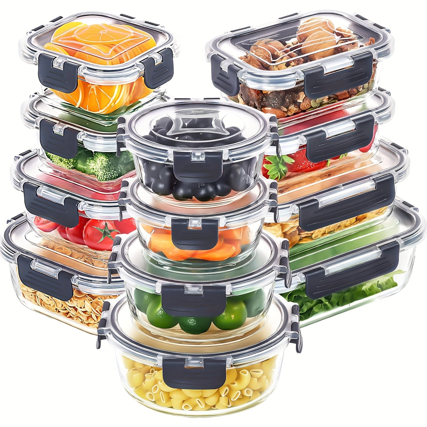 12‑Piece Glass Food Storage Containers with Lids – Airtight, Leak‑Proof, Microwave & Freezer Safe