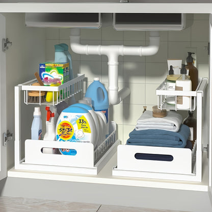 Sliding Pull-Out Kitchen Storage Rack – Under Sink Cabinet Organizer, Heavy-Duty Metal Drawer