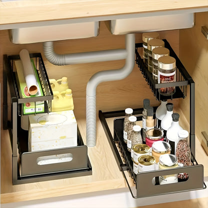 Sliding Pull-Out Kitchen Storage Rack – Under Sink Cabinet Organizer, Heavy-Duty Metal Drawer