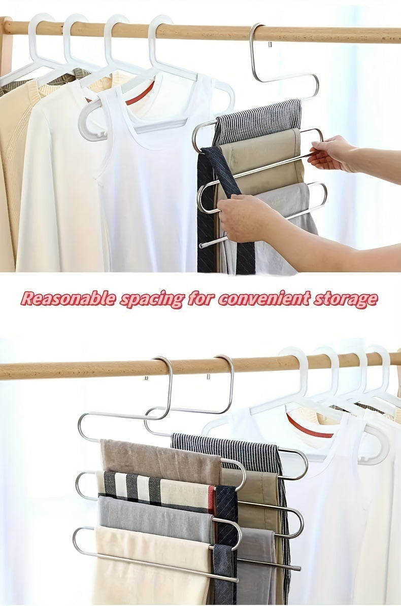 5‑Tier Stainless Steel S‑Shaped Pants Hanger – Non‑Slip, Space‑Saving Closet Organizer