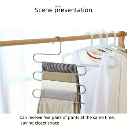 5‑Tier Stainless Steel S‑Shaped Pants Hanger – Non‑Slip, Space‑Saving Closet Organizer