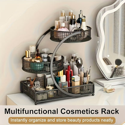 No-Installation 3-Tier Metal Cosmetic Organizer – Spiral Design Vanity Shelf, Lightweight & Space-Saving