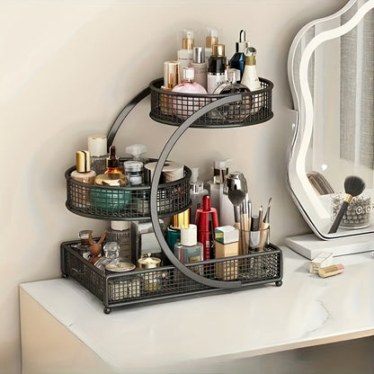 No-Installation 3-Tier Metal Cosmetic Organizer – Spiral Design Vanity Shelf, Lightweight & Space-Saving