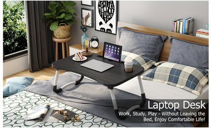 Portable Foldable Laptop Bed Desk Table Tray – With Cup Holder & Storage Drawer | Portable Work, Study & Snack Tray