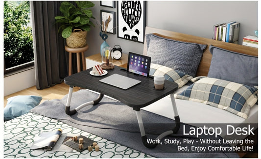 Portable Foldable Laptop Bed Desk Table Tray – With Cup Holder & Storage Drawer | Portable Work, Study & Snack Tray