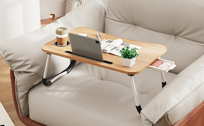 Portable Foldable Laptop Bed Desk Table Tray – With Cup Holder & Storage Drawer | Portable Work, Study & Snack Tray