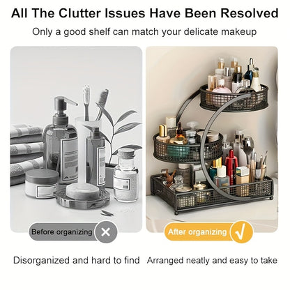 No-Installation 3-Tier Metal Cosmetic Organizer – Spiral Design Vanity Shelf, Lightweight & Space-Saving