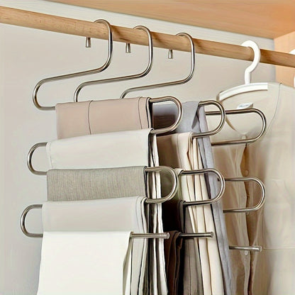 5‑Tier Stainless Steel S‑Shaped Pants Hanger – Non‑Slip, Space‑Saving Closet Organizer