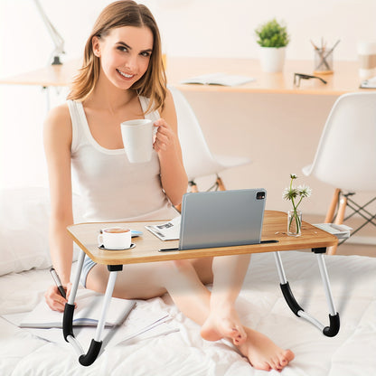 Portable Foldable Laptop Bed Desk Table Tray – With Cup Holder & Storage Drawer | Portable Work, Study & Snack Tray