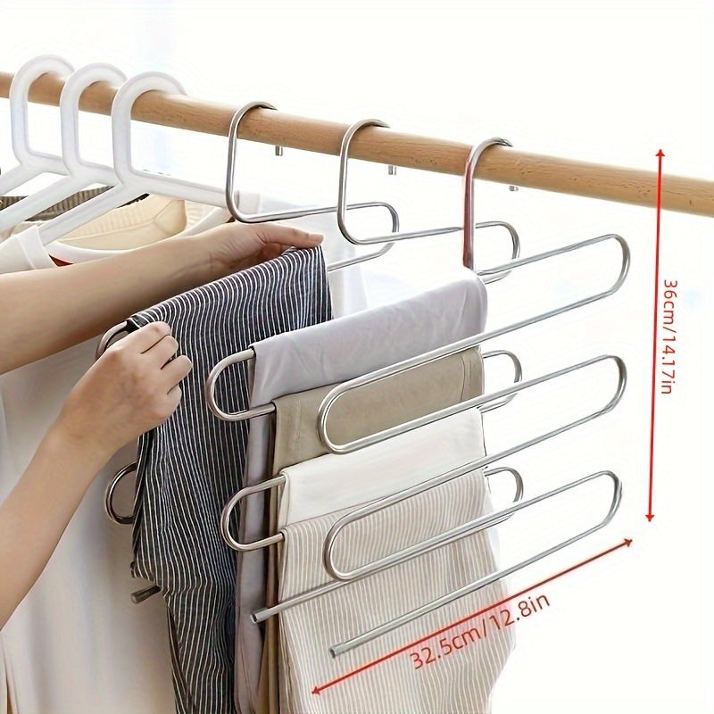 5‑Tier Stainless Steel S‑Shaped Pants Hanger – Non‑Slip, Space‑Saving Closet Organizer