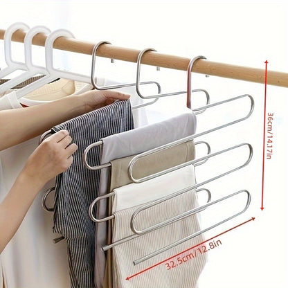 5‑Tier Stainless Steel S‑Shaped Pants Hanger – Non‑Slip, Space‑Saving Closet Organizer