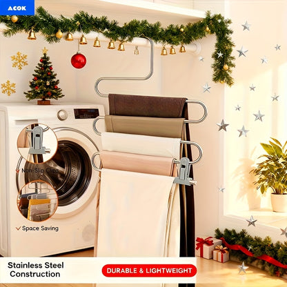 5‑Tier Stainless Steel S‑Shaped Pants Hanger – Non‑Slip, Space‑Saving Closet Organizer