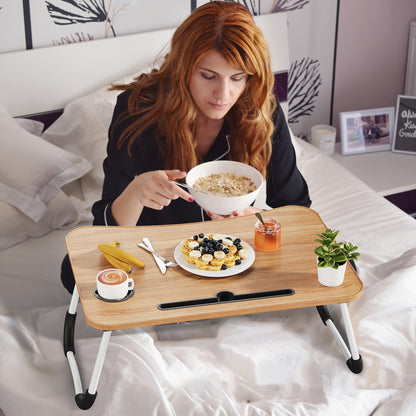 Portable Foldable Laptop Bed Desk Table Tray – With Cup Holder & Storage Drawer | Portable Work, Study & Snack Tray