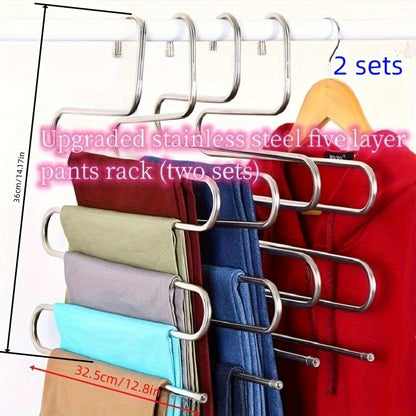 5‑Tier Stainless Steel S‑Shaped Pants Hanger – Non‑Slip, Space‑Saving Closet Organizer