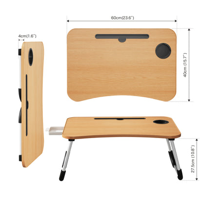 Portable Foldable Laptop Bed Desk Table Tray – With Cup Holder & Storage Drawer | Portable Work, Study & Snack Tray