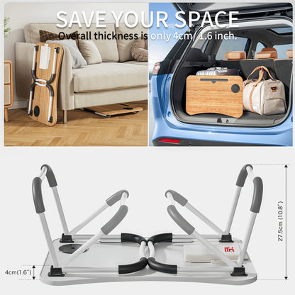 Portable Foldable Laptop Bed Desk Table Tray – With Cup Holder & Storage Drawer | Portable Work, Study & Snack Tray