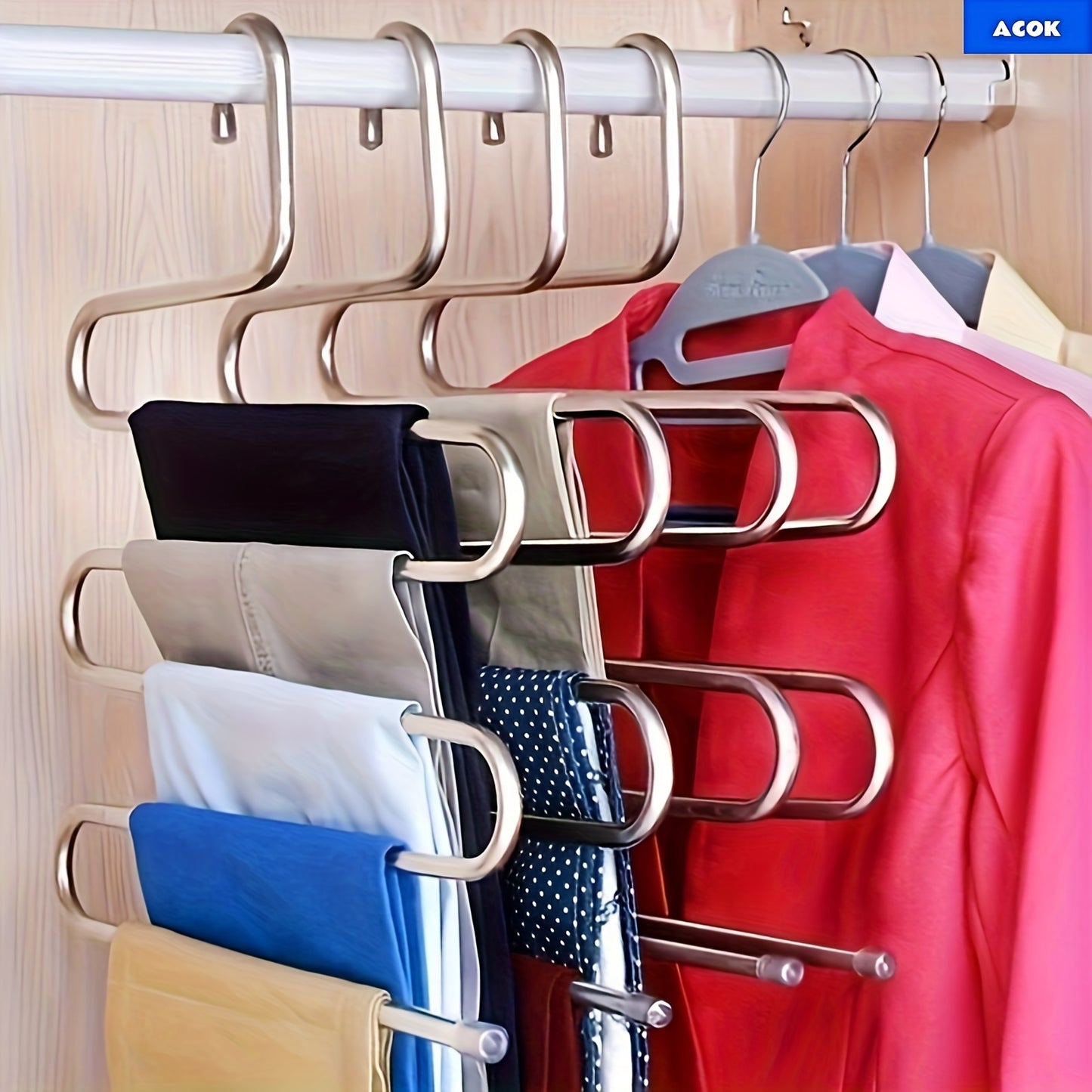 5‑Tier Stainless Steel S‑Shaped Pants Hanger – Non‑Slip, Space‑Saving Closet Organizer